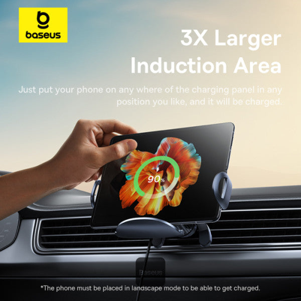 Baseus LightChaser Series 15W Triple Coil Qi Wireless Car Charger - Magsafe Fast Charger Car Mount Air Vent Holder - Black