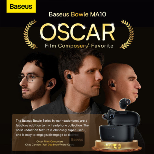 Baseus Bowie MA10 True Wireless Earphones with Active Noise Cancellation 140H Battery Life IPX6 Waterproof  4 ENC Mics BT 53 ANC Earbuds - Black