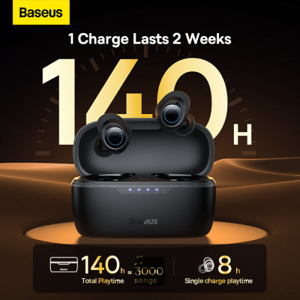 Baseus Bowie MA10 True Wireless Earphones with Active Noise Cancellation 140H Battery Life IPX6 Waterproof  4 ENC Mics BT 53 ANC Earbuds - Black