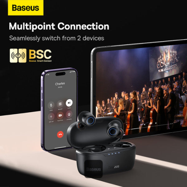 Baseus Bowie MA10 True Wireless Earphones with Active Noise Cancellation 140H Battery Life IPX6 Waterproof  4 ENC Mics BT 53 ANC Earbuds - Black
