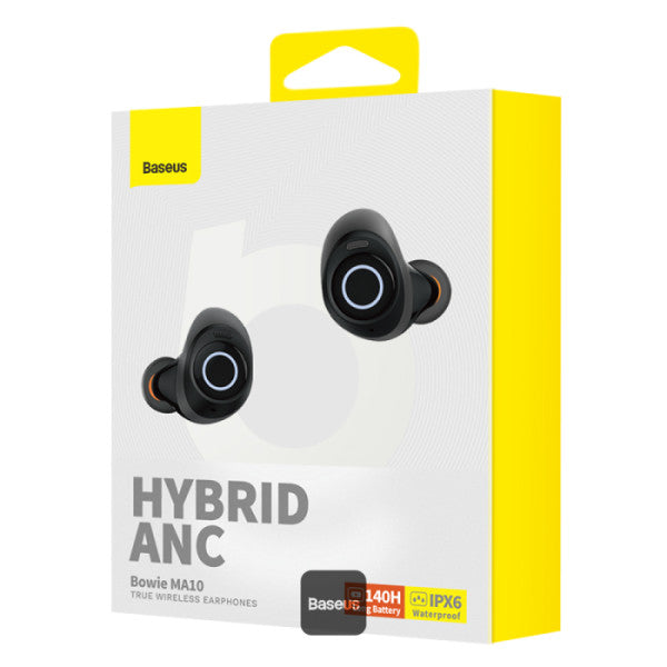 Baseus Bowie MA10 True Wireless Earphones with Active Noise Cancellation 140H Battery Life IPX6 Waterproof  4 ENC Mics BT 53 ANC Earbuds - Black