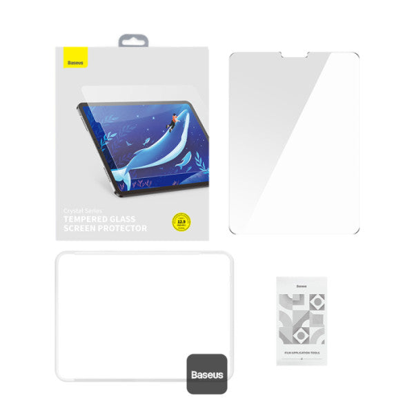 Baseus Crystal Series 03mm HD Tempered Glass Screen Protector for 129 iPad Pro 2018 2020 2021 2022 With Easy Installation Frame - Clear