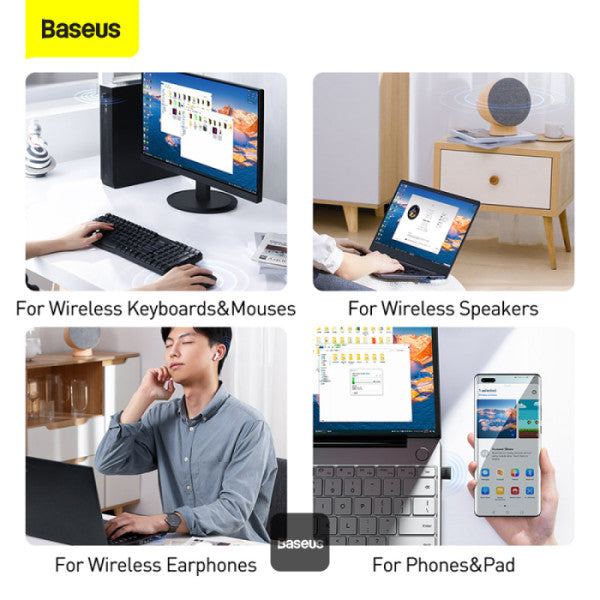 Baseus BA04 Mini Bluetooth Adapter for PC USB 50 Wireless Bluetooth Dongle Receiver - Black