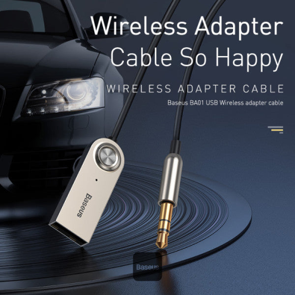 Baseus BA01 USB Wireless Bluetooth Aux Adapter USB 20 to 35mm Jack Audio Receiver With Built-in Microphone - Black