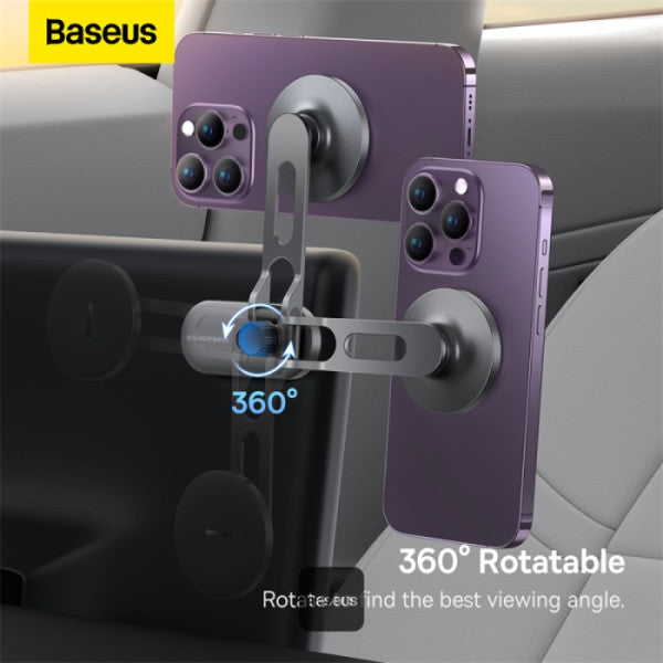 Baseus T-Space Series Magnetic Car Phone Holder - 360° Rotation Foldable Metal Mount for Dashboard & Center Console Universal Fit - Silver