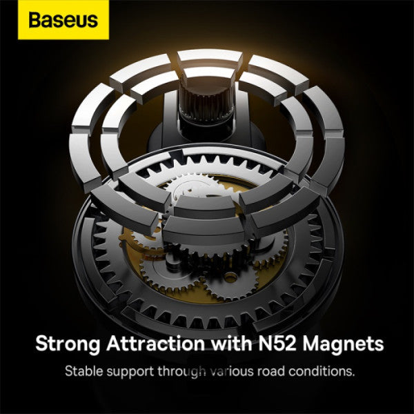 Baseus T-Space Series Magnetic Car Phone Holder - 360° Rotation Foldable Metal Mount for Dashboard & Center Console Universal Fit - Silver
