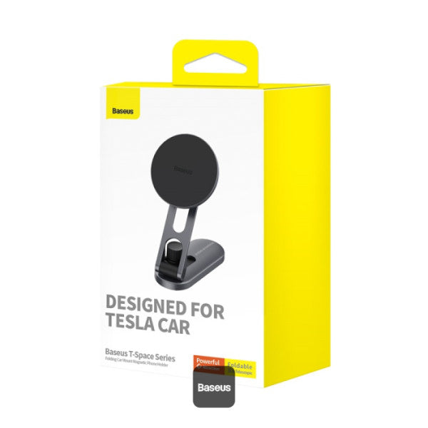Baseus T-Space Series Magnetic Car Phone Holder - 360° Rotation Foldable Metal Mount for Dashboard & Center Console Universal Fit - Silver