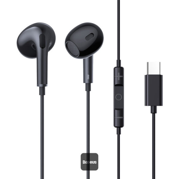 Baseus Encok CZ17 Type-C Wired Earphones | Semi-In-Ear Headphones With Mic - Black