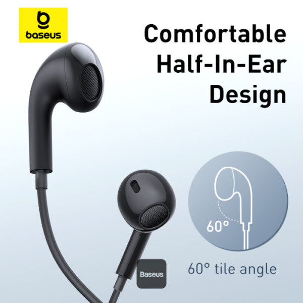 Baseus Encok CZ17 Type-C Wired Earphones | Semi-In-Ear Headphones With Mic - Black