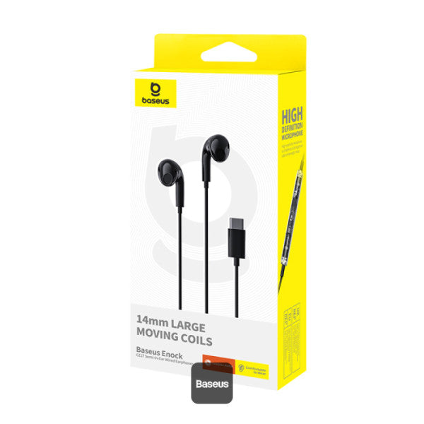 Baseus Encok CZ17 Type-C Wired Earphones | Semi-In-Ear Headphones With Mic - Black