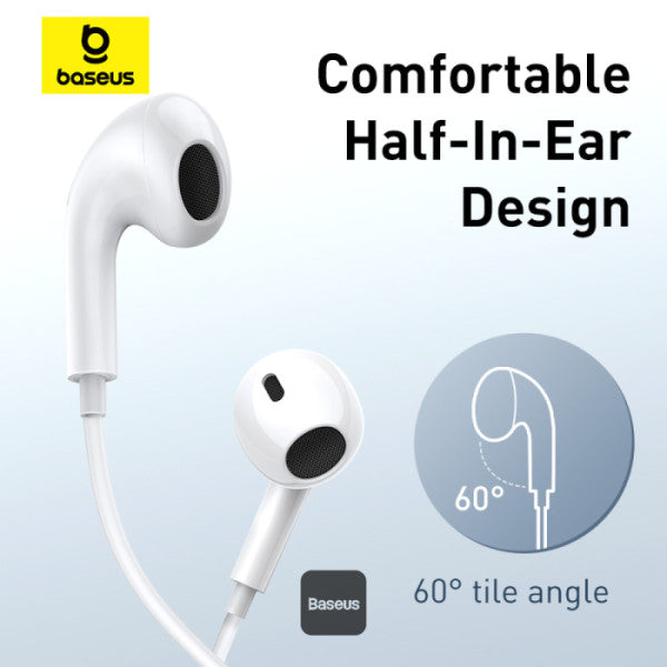 Baseus Encok CZ17 Type-C Wired Earphones | Semi-In-Ear Headphones With Mic - White