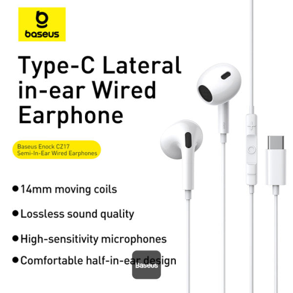 Baseus Encok CZ17 Type-C Wired Earphones | Semi-In-Ear Headphones With Mic - White