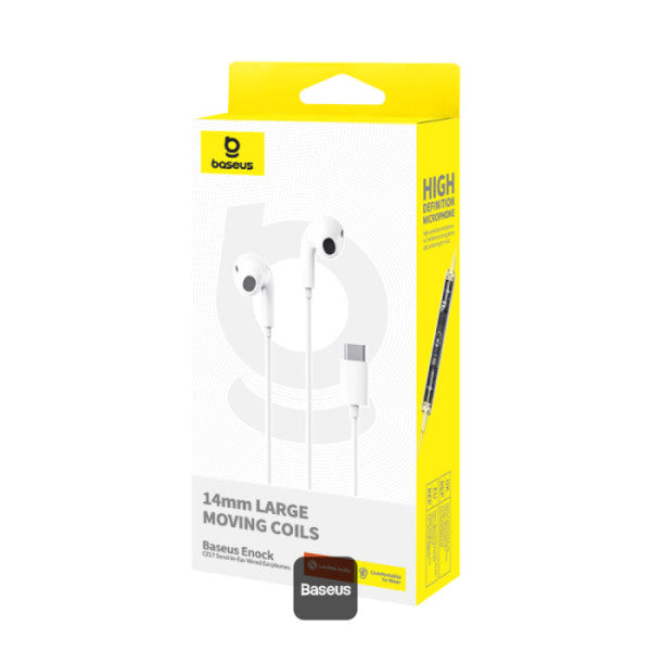 Baseus Encok CZ17 Type-C Wired Earphones | Semi-In-Ear Headphones With Mic - White
