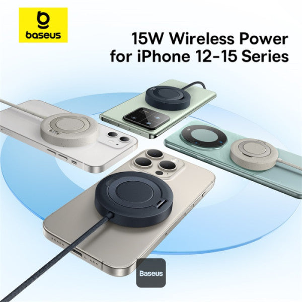 Baseus Simple Mini4 Magnetic Qi2 15W Wireless Charging Stand - 135° Adjustable With Built-In 1M Type-C Cable - Black - Titanium Gold