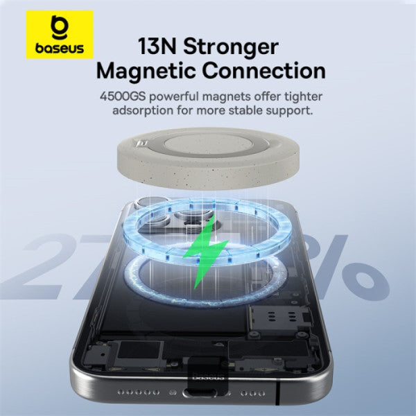 Baseus Simple Mini4 Magnetic Qi2 15W Wireless Charging Stand - 135° Adjustable With Built-In 1M Type-C Cable - Black - Titanium Gold