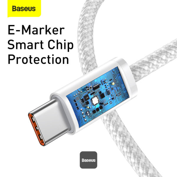 Baseus Dynamic Series Type-C to Type-C Cable - 100W PD Fast Charging & 480Mbps Data Transfer Nylon Braided 1M - White