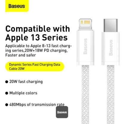 Baseus Dynamic Series Type-C to Lightning Cable - 20W PD Fast Charging & 480Mbps Data Transfer Nylon Braided 1M - White