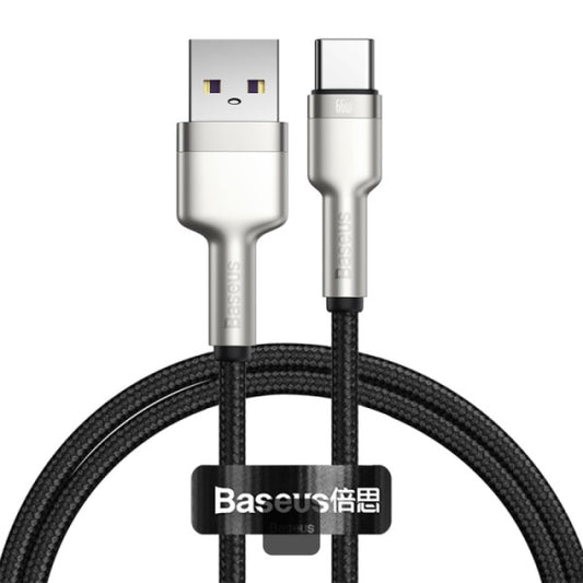 Baseus Cafule Series USB-A to Type-C Cable - 66W 6A Fast Charge & 480Mbps High-Speed Data Transfer Nylon Braided 1M - Black