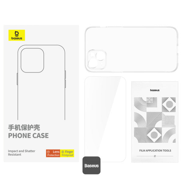 Baseus Crystal Series Magnetic Phone Case for iPhone 15 Pro Shockproof MagSafe (With Tempered-glass Screen Protector & Cleaning Kit) - Clear