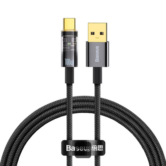 Baseus USB C Cable 100W 6A Fast Charging Auto Power-Off Type C Data Cable Anti-Bending Phone Cable 1M - Black