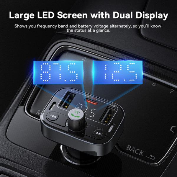 Baseus S-09 Pro Series Car FM Transmitter & Car Charger - 18W PD Fast Charging HiFi Bass Noise-Cancelling Mic Hands-Free USB Drive Support - Black