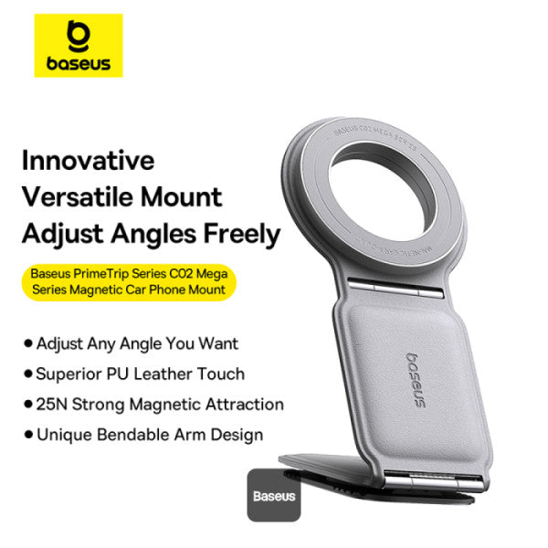 Baseus C02 Prime Trip Series Magnetic Car Phone Holder 360° Rotatable Foldable Car Mount - Grey
