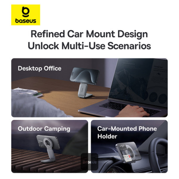Baseus C02 Prime Trip Series Magnetic Car Phone Holder 360° Rotatable Foldable Car Mount - Grey