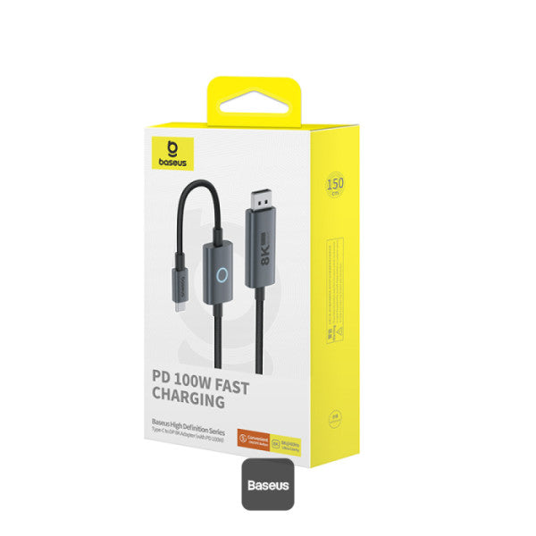 Baseus High Definition Series Type-C to DP 8K 60Hz Ultra Clarity Adapter With 100W PD Cable & ON OFF Button 15M - Black