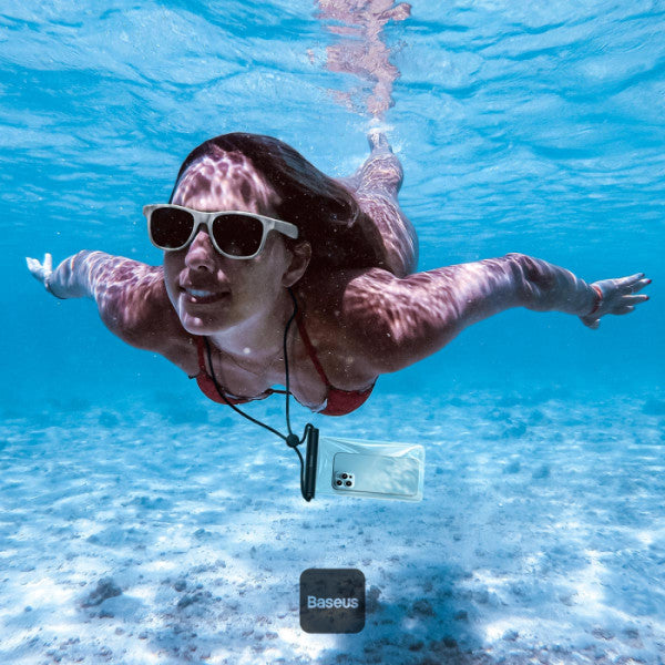 Baseus AquaGlide Waterproof Phone Pouch With Cylindrical Slide Lock IPX8 Certified for Phones Up to 72 - White