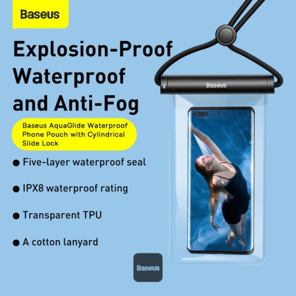 Baseus AquaGlide Waterproof Phone Pouch With Cylindrical Slide Lock IPX8 Certified for Phones Up to 72 - White