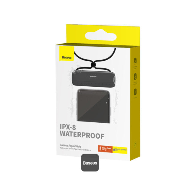 Baseus AquaGlide Waterproof Phone Pouch With Slide Lock IPX8 Certified for Phones Up to 72 - Black