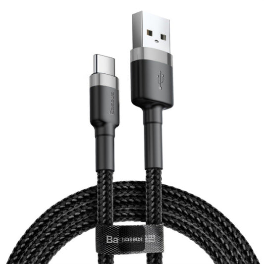 Baseus Cafule Series USB-A to Type-C Cable - 3A Fast Charge & 480Mbps High-Speed Data Transfer Nylon Braided 1M - Black