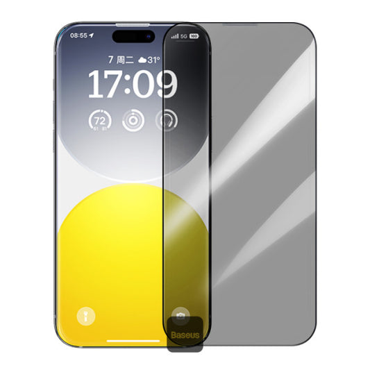 Baseus Sapphire Series Full-Coverage 9H Tempered Glass Screen Protector for iPhone 16 Pro Max Built-in Dust Filter Easy Installation Kit - Privacy