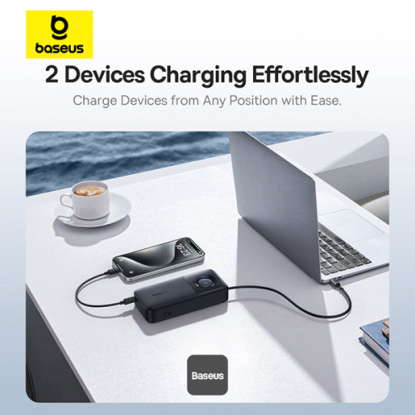 Baseus Free2Pull 20000mAh Power Bank with Built-in Retractable Type-C Cable for Laptop - 65W Fast Charging Digital Display - Black