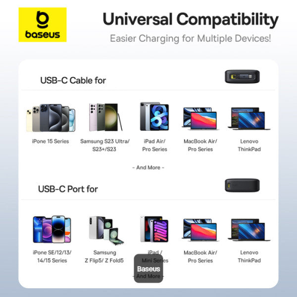 Baseus Free2Pull 20000mAh Power Bank with Built-in Retractable Type-C Cable for Laptop - 65W Fast Charging Digital Display - Black