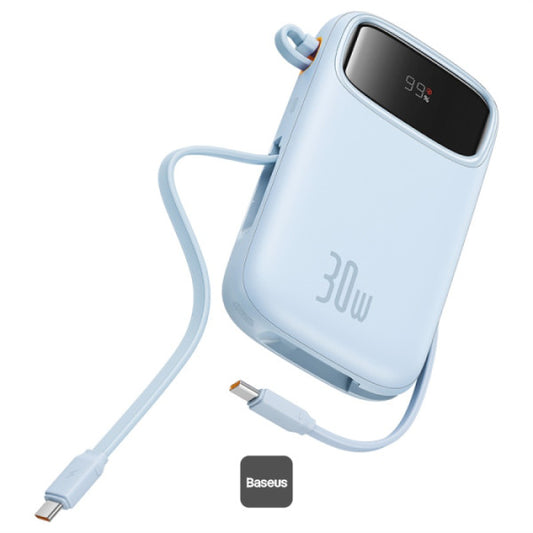 Baseus QPow2 10000mAh Digital Display Fast Charge Power Bank 30W With Built-in Dual Type-C Cable - Blue