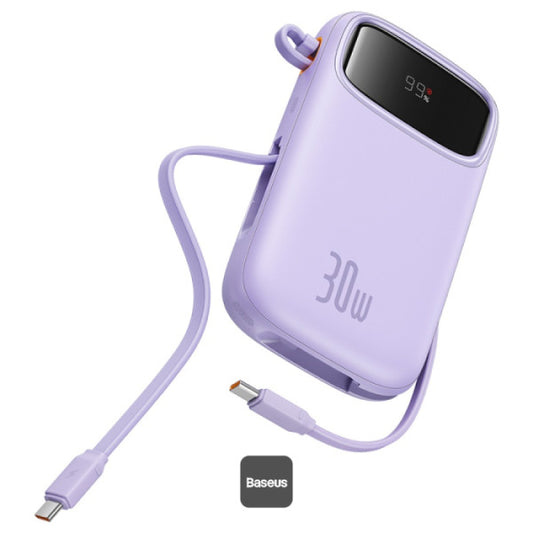 Baseus QPow2 10000mAh Digital Display Fast Charge Power Bank 30W With Built-in Dual Type-C Cable - Purple