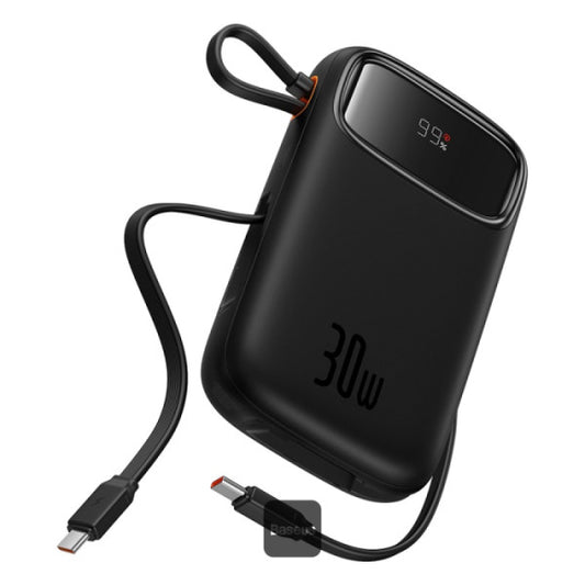 Baseus QPow2 20000mAh Digital Display Fast Charge Power Bank 30W With Built-in Dual Type-C Cable - Black