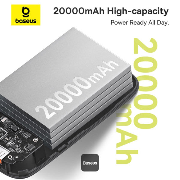 Baseus QPow2 20000mAh Digital Display Fast Charge Power Bank 30W With Built-in Dual Type-C Cable - Black
