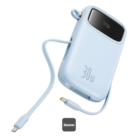 Baseus QPow2 20000mAh Digital Display Fast Charge Power Bank 30W With Built-in Dual Type-C Cable - Blue