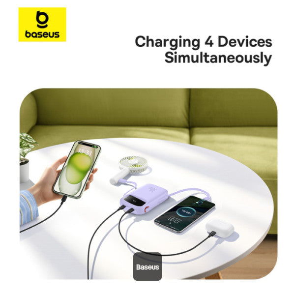 Baseus QPow2 20000mAh Digital Display Fast Charge Power Bank 30W With Built-in Dual Type-C Cable - Purple