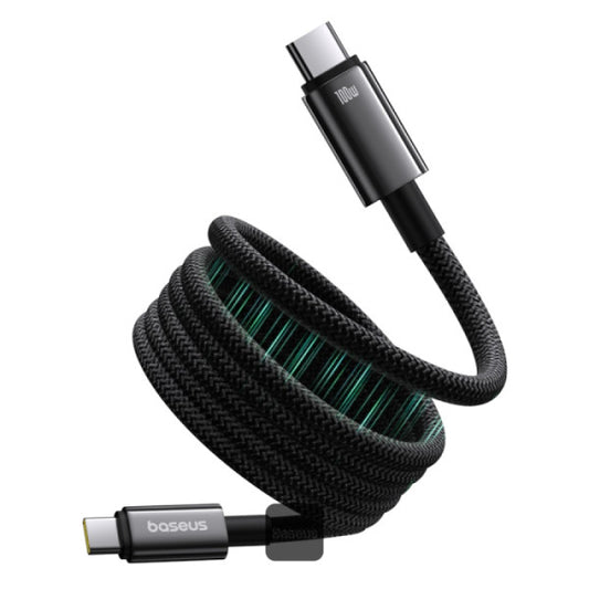 Baseus Tungsten Gold Magnetic Anti-Tangle Type-C to Type-C Cable 100W PD Fast Charging High-Speed Transmission Nylon Braided 5A 1M - Black