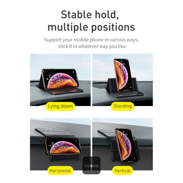 Baseus Universal Car Dashboard Anti-Slip & Foldable Rubber Pad - Reusable Heat-Resistant Silicone Mat for Phones Sunglasses Keys - Black