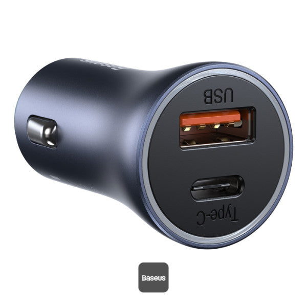 Baseus Golden Contactor Pro Dual Quick Charger Car Charger USB-A + Type-C 40W (With Baseus Simple Wisdom Data Cable Type-C to Lightning 1M) - Grey
