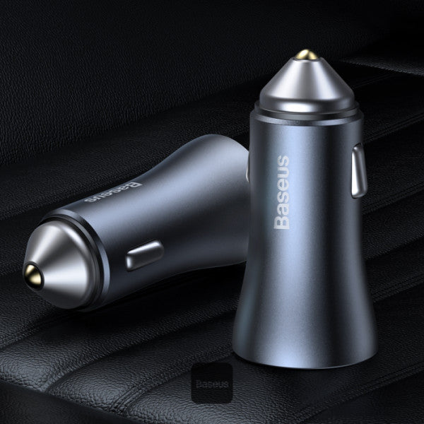 Baseus Golden Contactor Pro Dual Quick Charger Car Charger USB-A + Type-C 40W (With Baseus Simple Wisdom Data Cable Type-C to Lightning 1M) - Grey