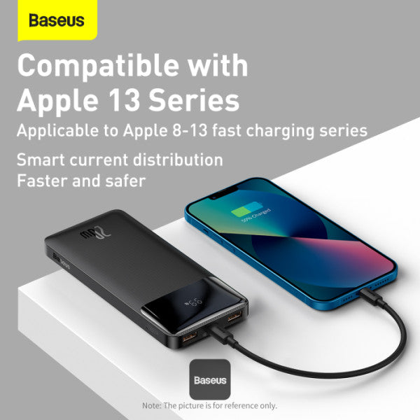 Baseus Bipow 10000mAh Digital Display Power Bank 20W Fast Charging 2x USB Type-C & Micro Input - Black