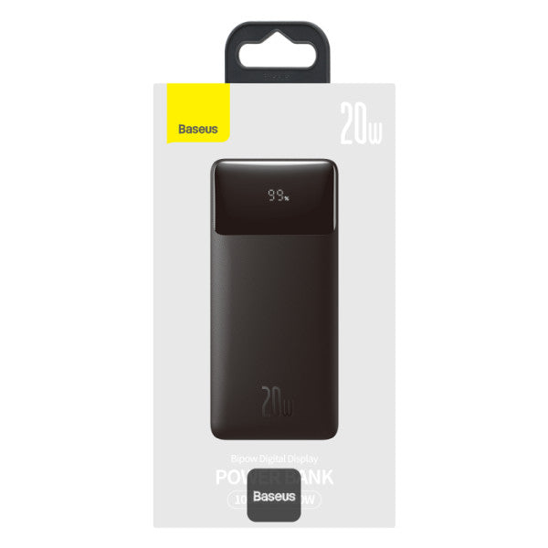 Baseus Bipow 10000mAh Digital Display Power Bank 20W Fast Charging 2x USB Type-C & Micro Input - Black
