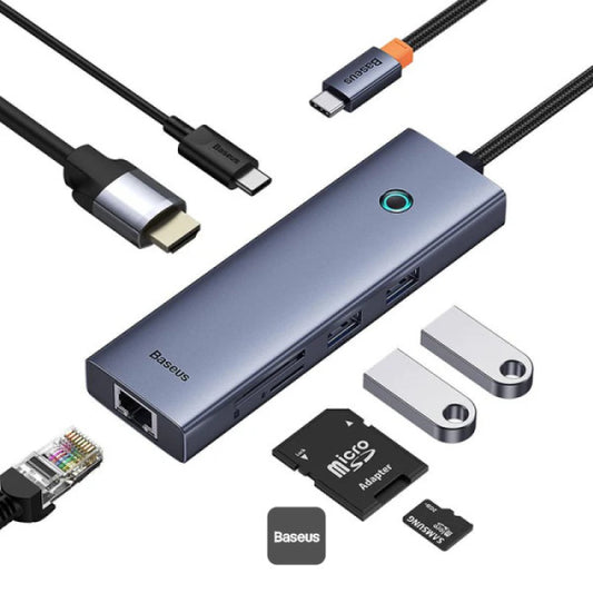 Baseus Flite Series 7-Port HUB Docking Station - 4K Fast Charging 100W PD 2 USB 30 Ports HDMI 4K@60Hz RJ45 1000Mbps SD TF Card Reader - Grey