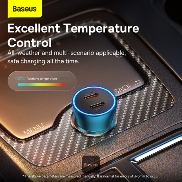 Baseus Golden Contactor Pro Dual Type-C Car Charger 40W - Fast Charging Intelligent Temperature Control Multiple Protections - Blue
