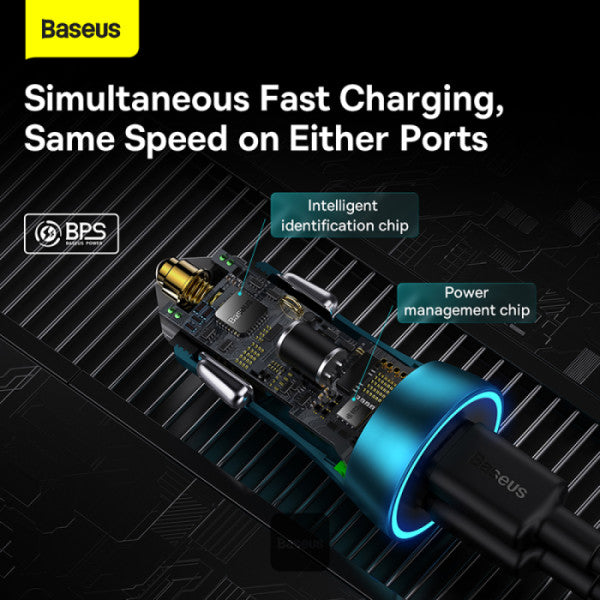 Baseus Golden Contactor Pro Dual Type-C Car Charger 40W - Fast Charging Intelligent Temperature Control Multiple Protections - Blue